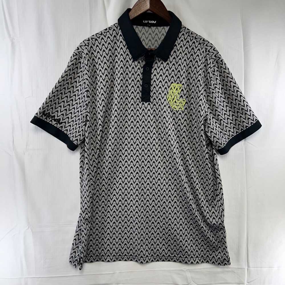 LIV‎ Golf Polo Mens Large Black White Zigzag Chevron Neon Logo 23LFM10-LF100